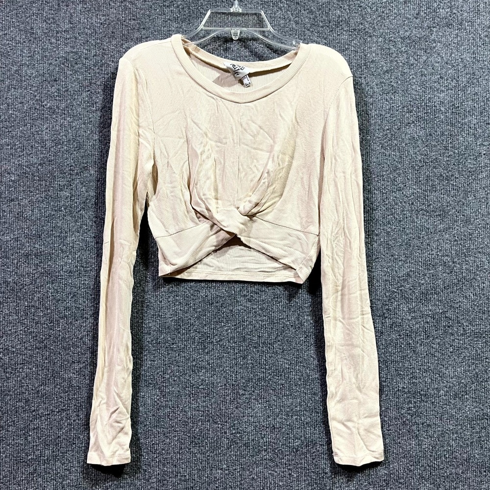 Princess Polly Crop Sweater Women's 6 Off‎ White Stretch Ribbed Twist Front